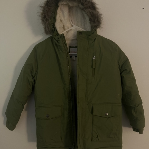 Girls' Solid Parka Jacket - Cat & Jack olive size 6-7 Nwot - Picture 4 of 7